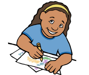 illustration of a girl drawing and coloring