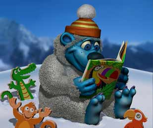 A little snow creature reading his favorite book