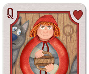Illustration of a Red Riding Hood Queen playing card